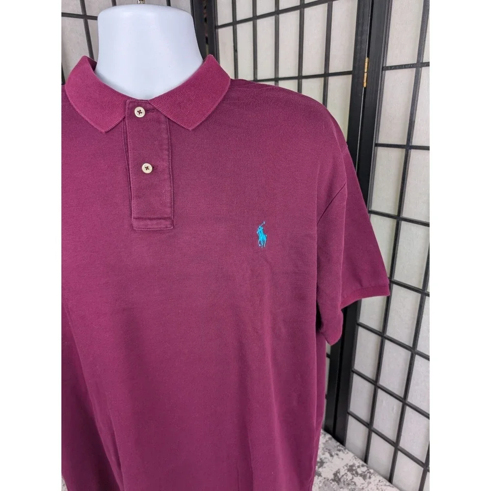 VTG Polo Ralph Lauren Marroon/Purple Short Sleeve Polo Shirt Men's Sz XL  EUC